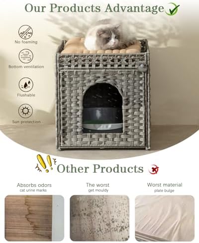 SETVSON Cat Litter Enclosure, Rattan PE Hidden Kitty House - Image 4