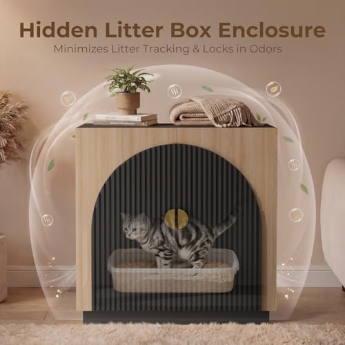 Amunrbrek Large Litter Box Enclosure, Fluted Hidden Cat Litter Box Cabinet - Image 4