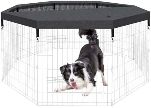 Dog Playpen Top Cover Only, 8 Panel 24 Inch Octagonal Mesh Cover Black by Artmeer