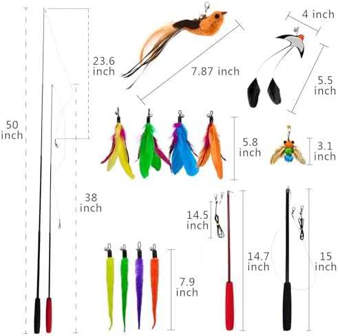 miwoowim Interactive Cat Wand Toy Set, 2 Telescopic Rods & 11 Attachments - Image 3
