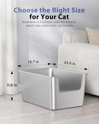 High-Sided Stainless Steel Cat Litter Box, Low Entry - Image 5