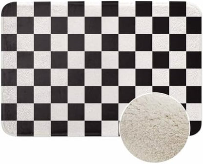Checkered Bath Rugs Black and White Buffalo Check Plaid Microfiber Bathroom Mat by Unknown