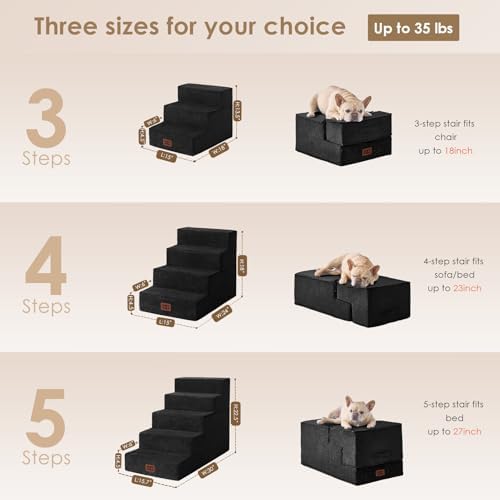 EHEYCIGA Dog Stairs for High Bed 22.5" H, 5-Step Dog Steps - Image 2
