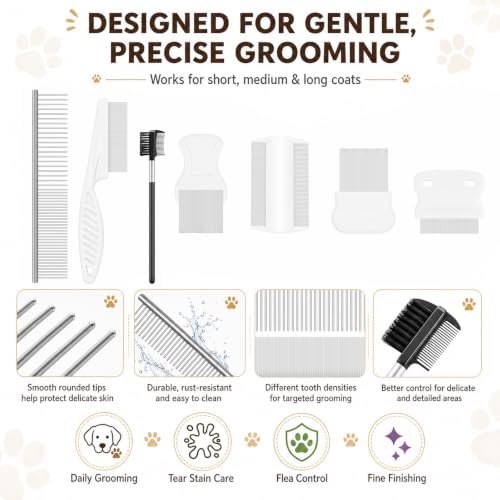 Flea Comb for Cats and Dogs, 7 Pack Professional Pet Grooming Comb Set - Image 3