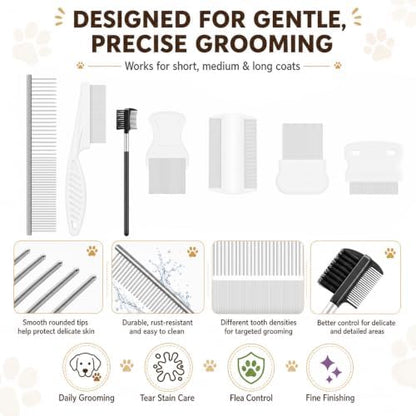 Flea Comb for Cats and Dogs, 7 Pack Professional Pet Grooming Comb Set - Image 3