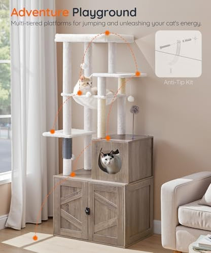 HOOBRO Cat Tree with Litter Box Enclosure, Tall Cat Tower - Image 3