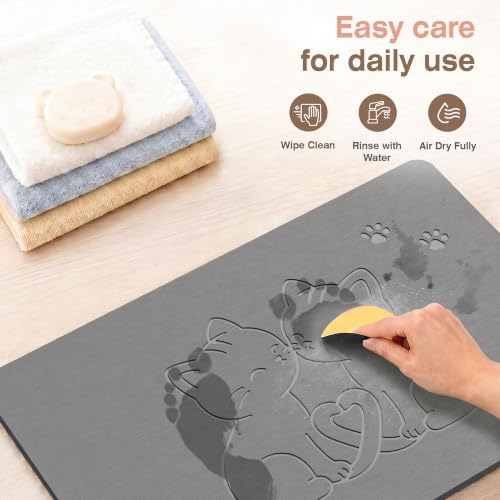 AWW Stone Bath Mat, Diatomaceous Earth, Cat Pattern - Image 5