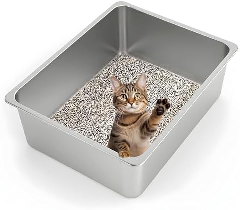 Kirecoo XL Stainless Steel Cat Litter Box High Sided by Kirecoo