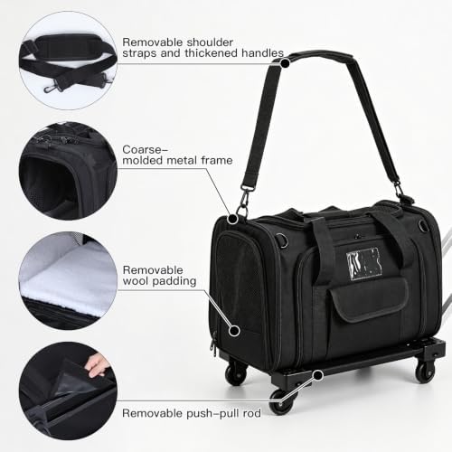 Pet Carrier with Wheels, Airline Approved Expandable Soft-Sided Travel Bag - Image 3