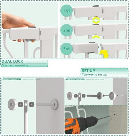51" Extra Tall Cat Gate 30"-49.27" Wide, Auto Close, Pressure Mounted, - Image 6