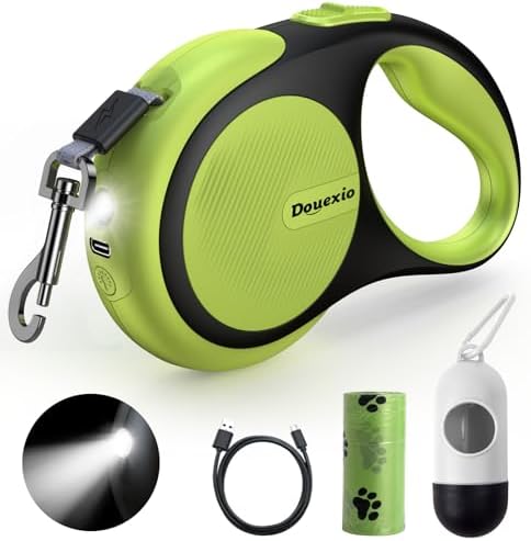 Retractable Dog Leash with LED Flashlight, Douexio Upgrade 3 in 1 Dog Leash by Douexio