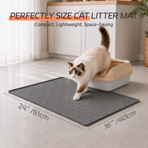 Bulkniu Silicone Cat Litter Mat, Raised Edge Waterproof, Dark Grey - Image 6