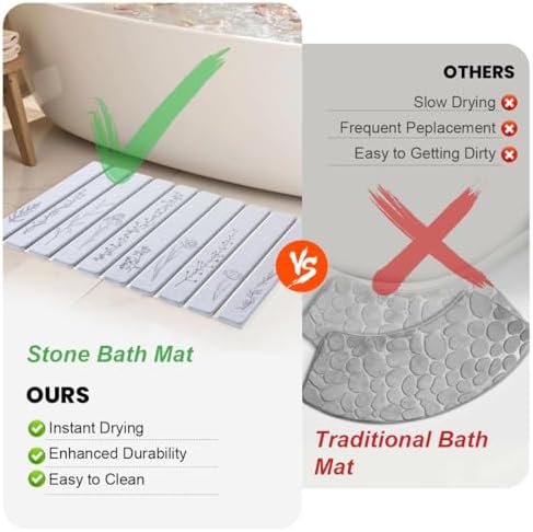 Black Floral Super Absorbent Fast Drying Stone Bath Mat - Image 5