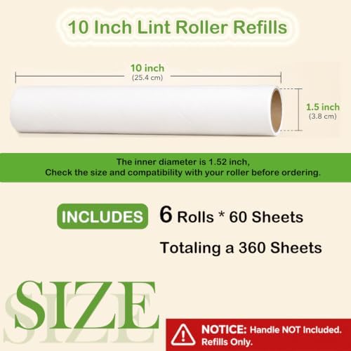10 Inch Lint Roller Refills for Pet Hair Extra Sticky Refills, 360 Sheets - Image 2