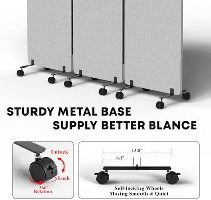 3 Panel Soundproof Room Divider W/Wheels, Office Divider - Image 3