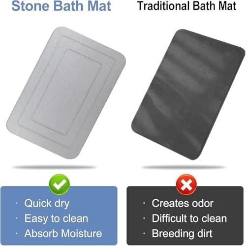 2 Pack Stone Bath Mat, Diatomaceous Earth Shower Mat, Non-Slip Super Absorbent - Image 5