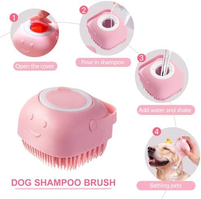 6PCS Pink Dog Washing Kit with Brush, Towel & Bag - Image 3