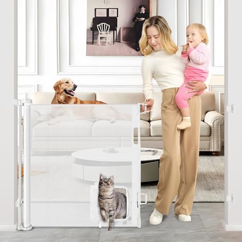 Retractable Baby Gate with Cat Door 55" Wide Retractable Baby Gate by SpecializinginBabySafetyProducts