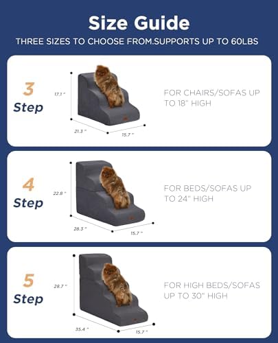 Beige Curved Dog Stairs Ramp for High Beds 22.8" H, 4-Step Dog Steps for Couch - Image 5