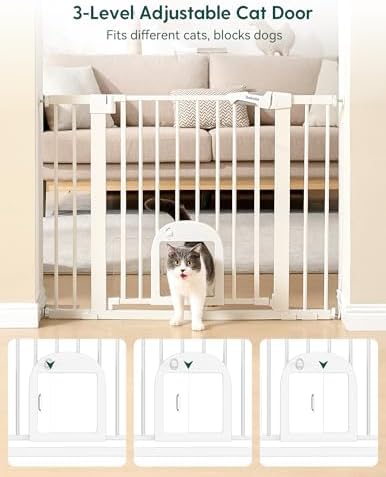 Babelio Dog Gate with Adjustable Cat Door, CatPrivilege III - Image 2