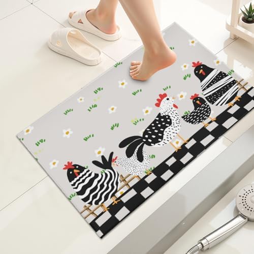 Giwawa Black Rooster Bath Rug Buffalo Plaid Bathtub Mat Absorbent Machine - Image 2