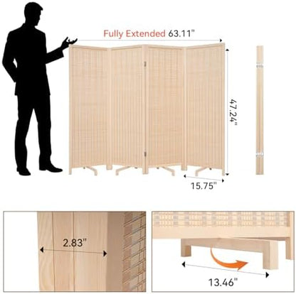 Bamboo Room Divider 4 Panel 47" H, 360°Rotating Feet Privacy Screen - Image 2