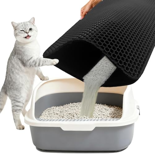 Cat Litter Box Mat, Double-Layer Honeycomb Litter Trap 47"x28" Black by Unknown