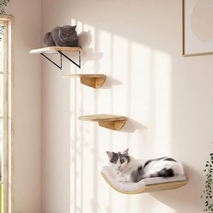 4-PCS Cat Wall Shelves with Foam-Padded Bed & Sisal Steps by PELUOMOZ