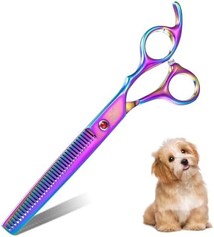 DRGSKL Rainbow Thin Tooth Dog Thinning Shears, Offset Pet Grooming Scissors by ProfessionalKitchenKnife