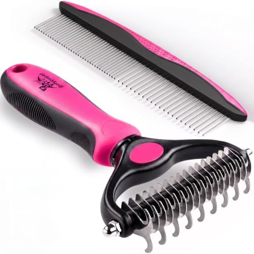 Pat Your Pet Deshedding Brush & Metal Comb Grooming Combo by PatYourPet