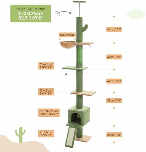 PEQULTI Floor to Ceiling Cat Tree, Adjustable 83-108in 5-Level Tower - Image 3