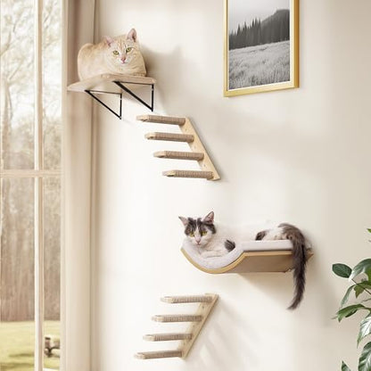 4-PCS Cat Wall Shelves with Curved Bed, Flat Shelf and 2 Four-Step Ladders - Image 6