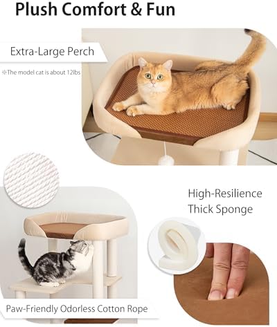 37.5" Cat Tree Tower for Large & Senior Cats, Low-Step Design - Image 5