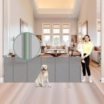 Reinforced 159 Inch Extra Wide Retractable Dog Gate by Babyproofingoutletcovers