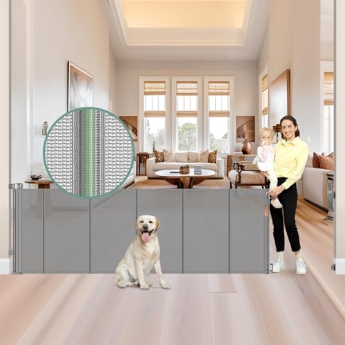 Reinforced 159 Inch Extra Wide Retractable Dog Gate by Babyproofingoutletcovers