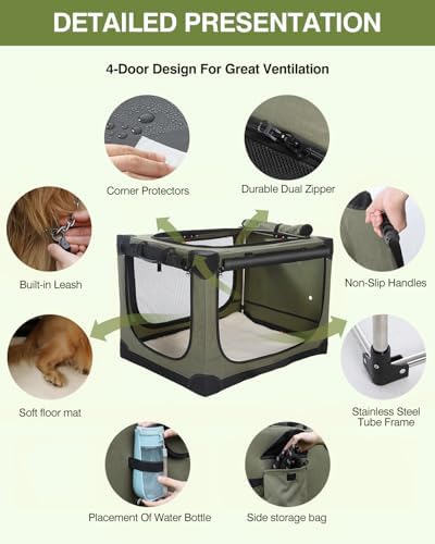 33 x 25 x 25 Inch Collapsible Soft Dog Crate - Image 4