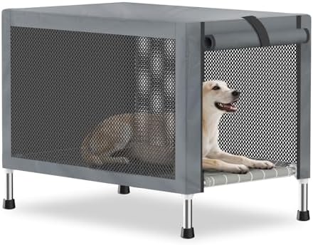 Medium Elevated Dog Crate with Removable Cover, Stainless Steel Dog Kennel by Dopliv