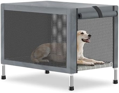 Medium Elevated Dog Crate with Removable Cover, Stainless Steel Dog Kennel by Dopliv