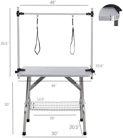 46" Pet Dog Grooming Table, Foldable Stainless Steel Frame Pet Drying Grooming - Image 2