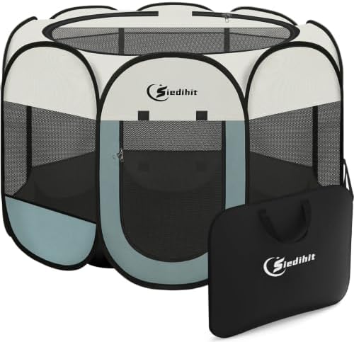 Siedihit Dog Playpen Tent Crate Cage Indoor Outdoor Travel Extra Large Grey by Siedihit