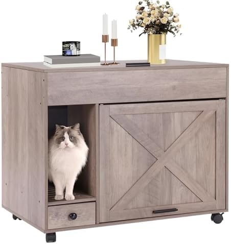 Cat Litter Box Enclosure Cabinet, Flip Top Hidden Litter Box Furniture by Aivituvin