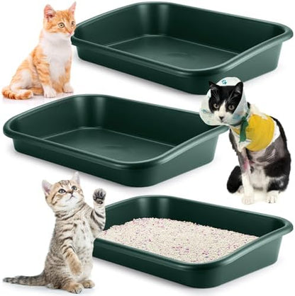 Uiifan 3Pcs Large Low Entry Cat Litter Box, Dark Green by Uiifan