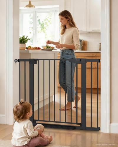 Cumbor 30-43" Baby Gate for Doorways, Auto-Close Walk-Thru Dog Gate by Cumbor