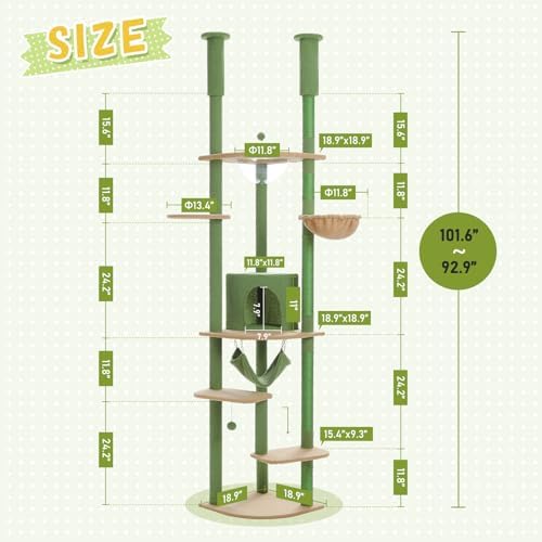PEQULTI Floor to Ceiling Cat Tree, 92.9-101.6in Adjustable Cat Tower - Image 2