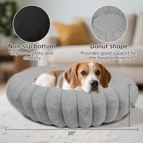 Donut Small Dog Bed Round Calming Kitten & Puppy Bed, 20in Grey - Image 2