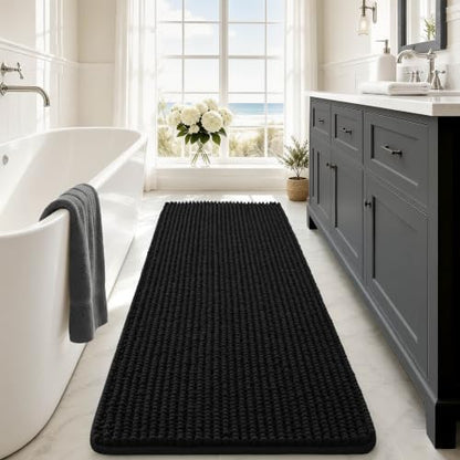 Ophanie Black Bathroom Rugs 55x24, Soft Chenille Bath Mat, Non Slip Absorbent by Ophanie
