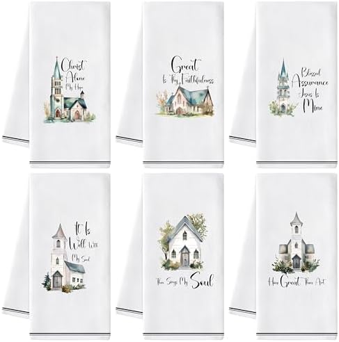 Hymn Hand Towels, 6 Pack Christian Religious Kitchen Decorative Dish Cloths by GROBRO7