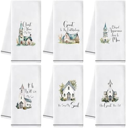 Hymn Hand Towels, 6 Pack Christian Religious Kitchen Decorative Dish Cloths by GROBRO7