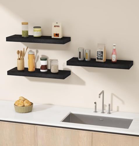 Vervida® Black Floating Wall Shelves Set of 3 Decor Storage Hidden - Image 5