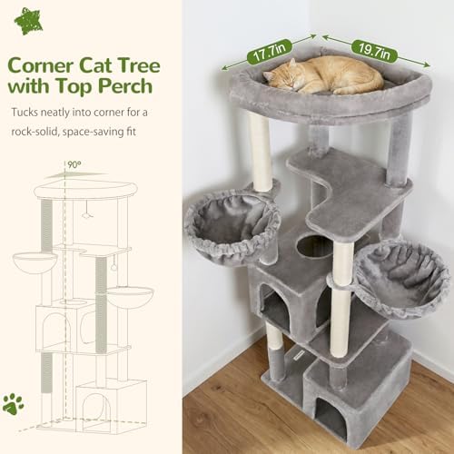 Globlazer C64 Heavy Duty Corner Cat Tree, 64in Large Cat Tower, Light Grey - Image 2